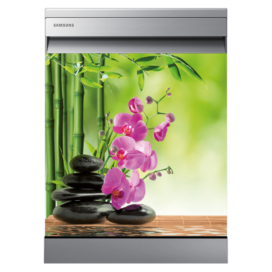 Adesivo per lavastoviglie - Orchidee bambù ciottoli zen