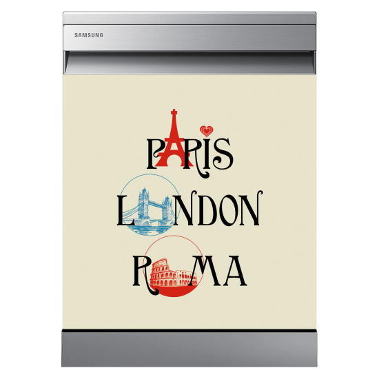 Adesivo per lavastoviglie - Parigi Londra Roma