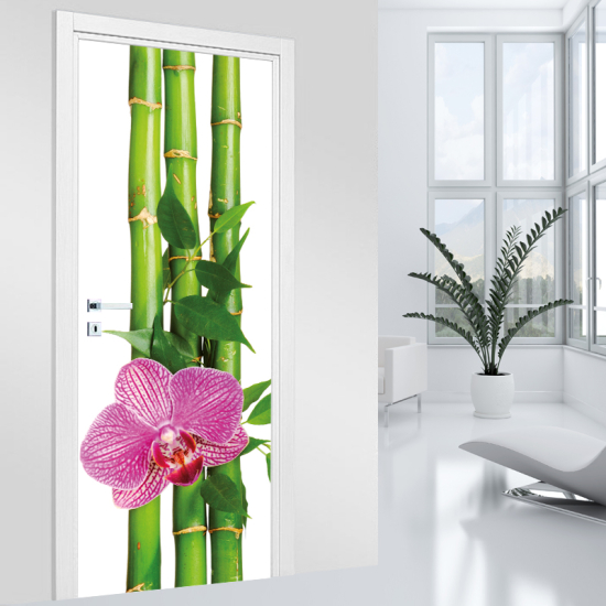 Adesivo per porta - Bambù orchidea