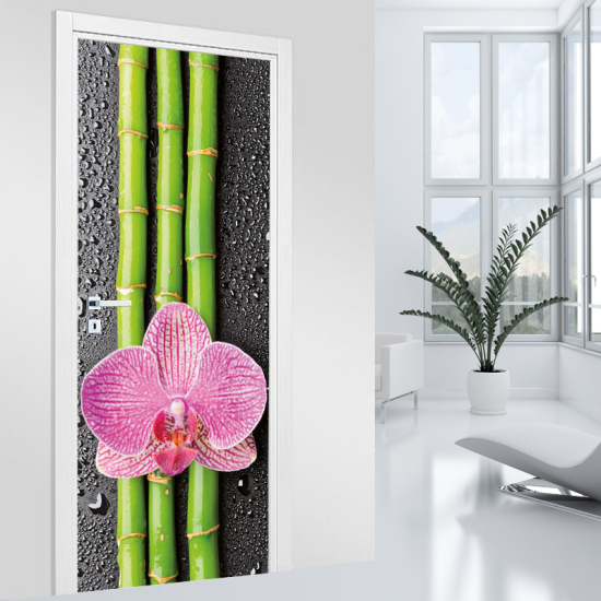Adesivo per porta - Bambù orchidea