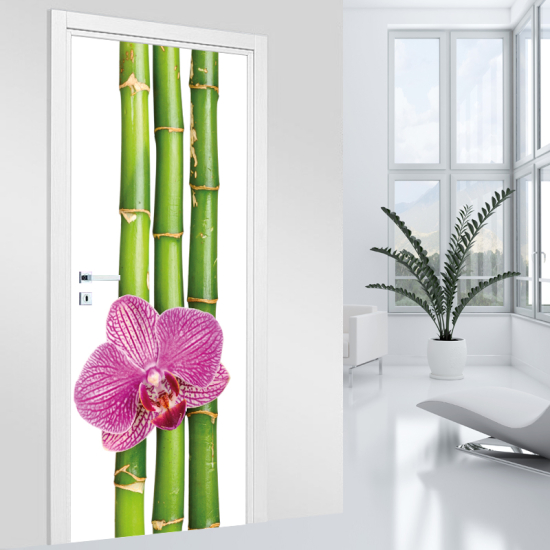 Adesivo per porta - Bambù Orchidea