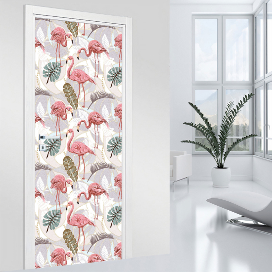 Adesivo per porta - Fenicotteri rosa