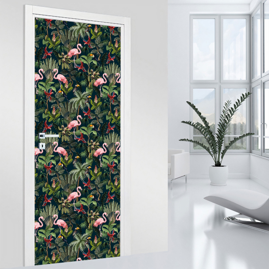 Adesivo per porta - Fenicotteri rosa