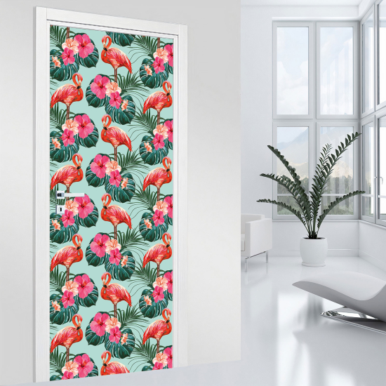 Adesivo per porta - Fenicotteri rosa
