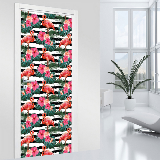 Adesivo per porta - Fenicotteri rosa