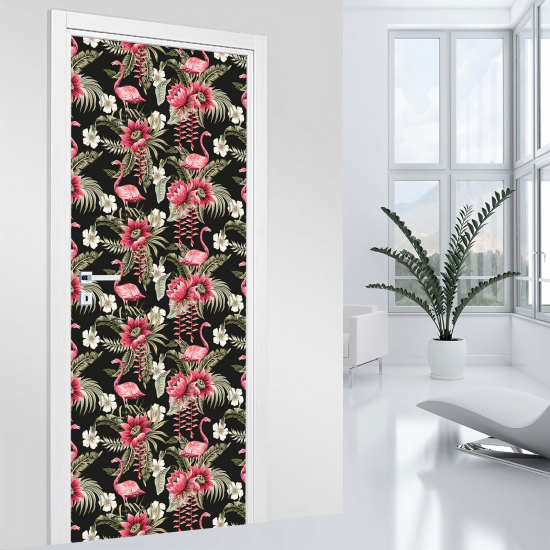 Adesivo per porta - Fenicotteri rosa