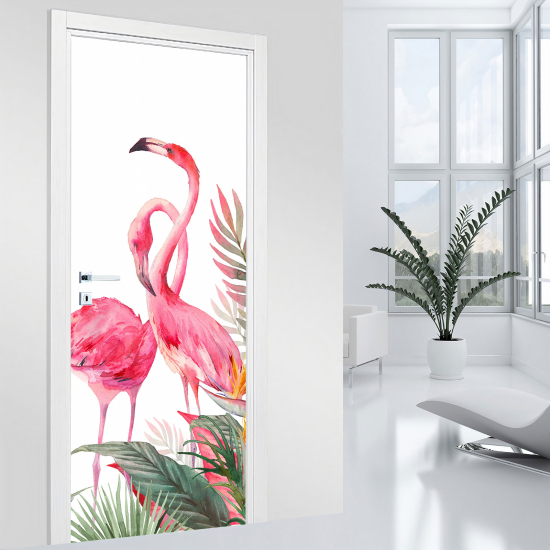 Adesivo per porta - Fenicotteri rosa