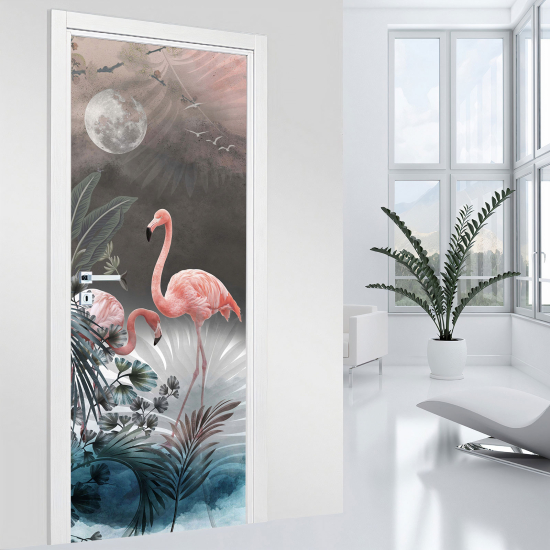 Adesivo per porta - Fenicotteri rosa