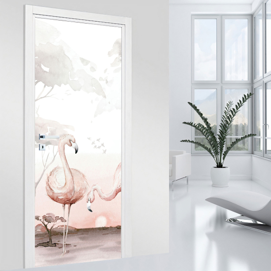 Adesivo per porta - Fenicotteri rosa