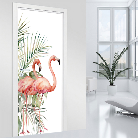Adesivo per porta - Fenicotteri rosa