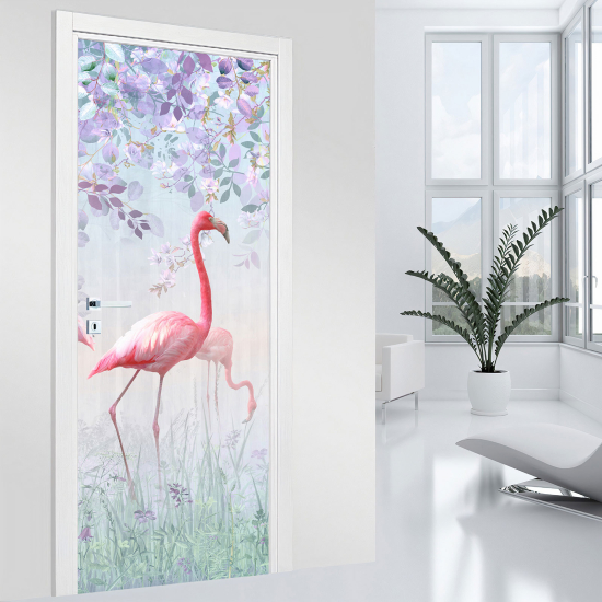Adesivo per porta - Fenicotteri rosa
