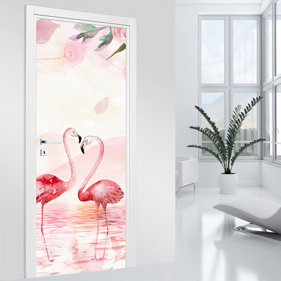 Adesivo per porta - Fenicotteri rosa