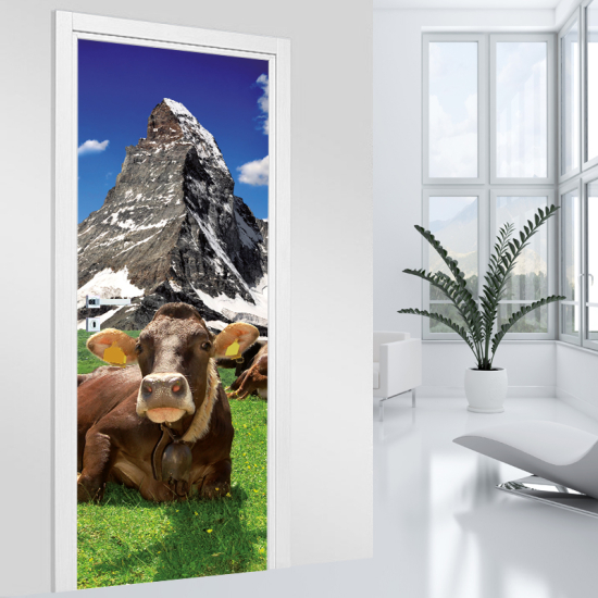 Adesivo per porta - Mucca di montagna