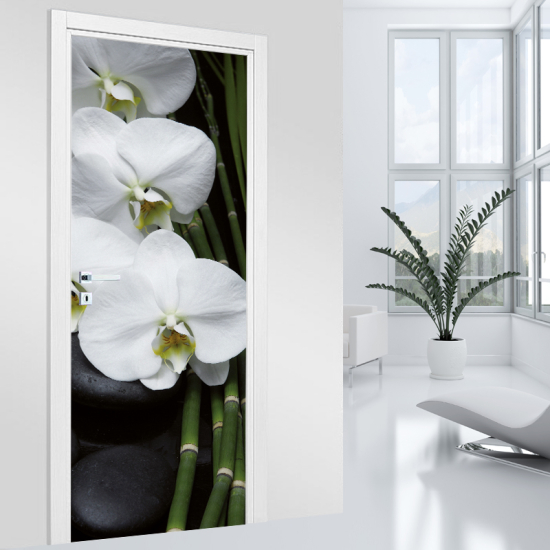 Adesivo per porta - Orchidea bianca