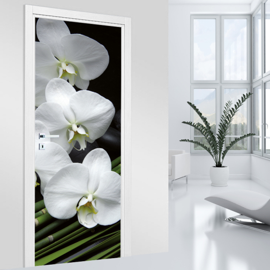 Adesivo per porta - Orchidea bianca