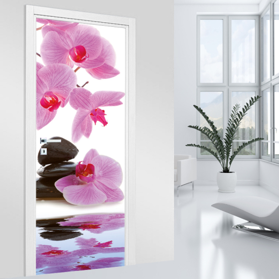 Adesivo per porta - Orchidea ciottolo
