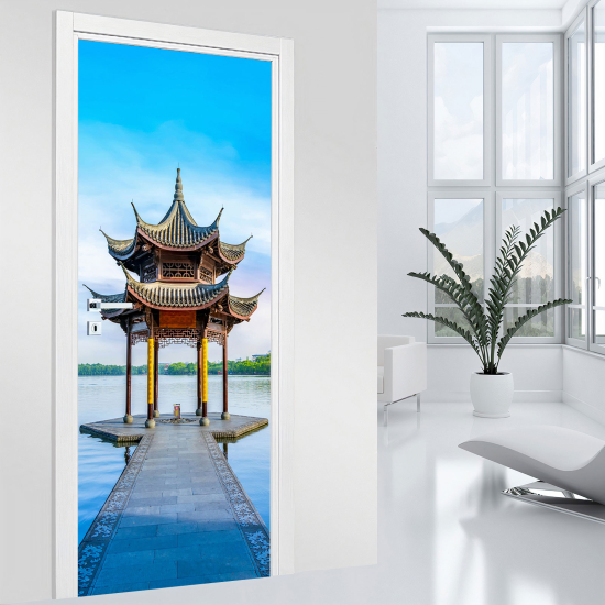Adesivo per porta - Tempio Lago Cina