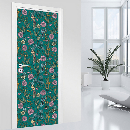 Adesivo per porta - Uccelli fiori
