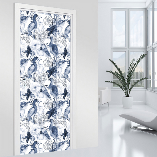Adesivo per porta - Uccelli fiori