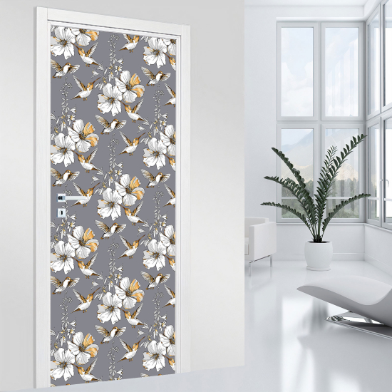 Adesivo per porta - Uccelli fiori