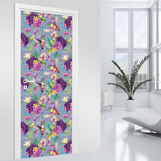 Adesivo per porta - Uccelli fiori