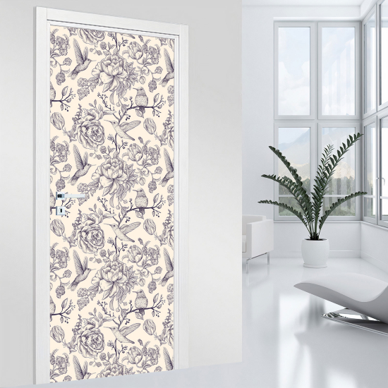 Adesivo per porta - Uccelli fiori