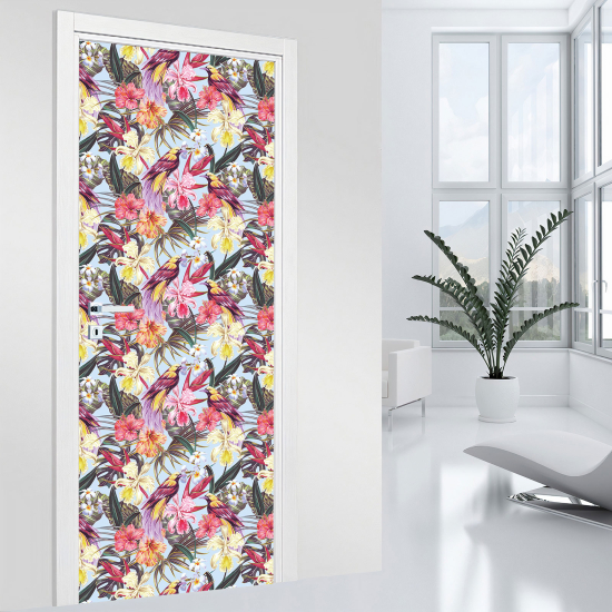 Adesivo per porta - Uccelli fiori