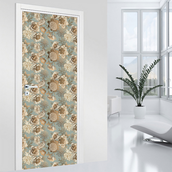 Adesivo per porta - Uccelli fiori