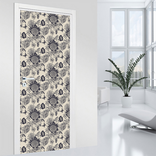 Adesivo per porta - Uccelli fiori