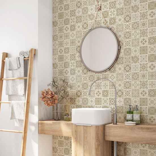 Alzatina adesiva per bagno - Motivo piastrelle di cemento