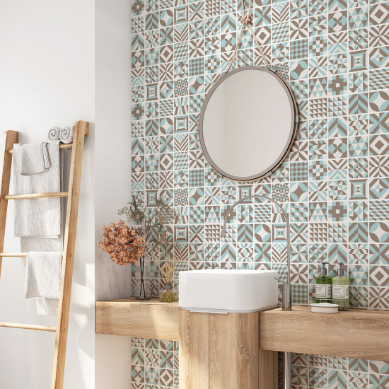 Alzatina adesiva per bagno - Motivo piastrelle di cemento