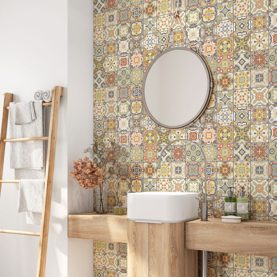 Alzatina adesiva per bagno - Motivo piastrelle di cemento