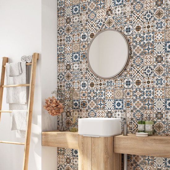 Alzatina adesiva per bagno - Motivo piastrelle di cemento