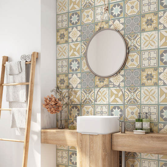Alzatina adesiva per bagno - Motivo piastrelle di cemento