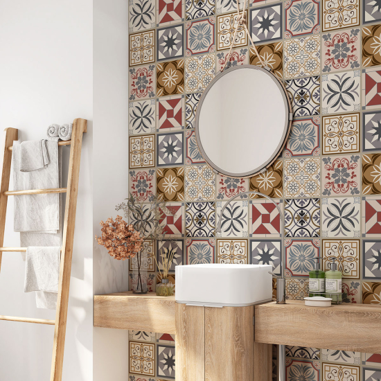 Alzatina adesiva per bagno - Motivo piastrelle di cemento