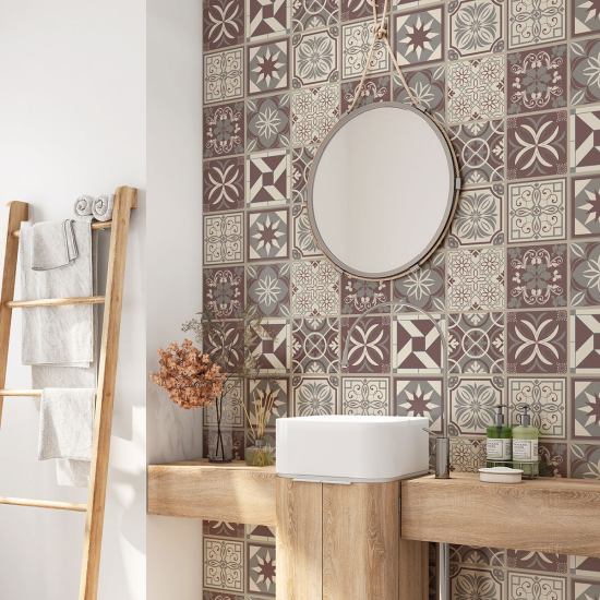 Alzatina adesiva per bagno - Motivo piastrelle di cemento