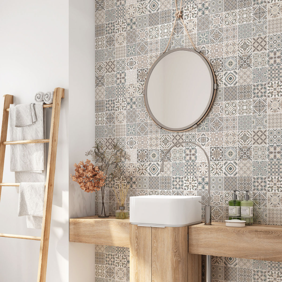 Alzatina adesiva per bagno - Motivo piastrelle di cemento