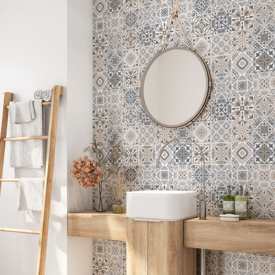 Alzatina adesiva per bagno - Motivo piastrelle di cemento