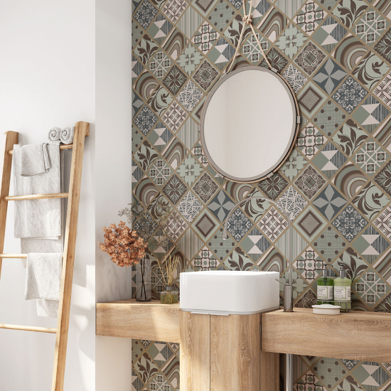 Alzatina adesiva per bagno - Motivo piastrelle di cemento