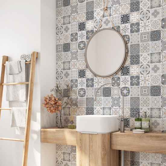 Alzatina adesiva per bagno - Motivo piastrelle di cemento