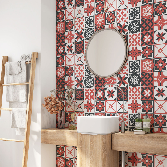 Alzatina adesiva per bagno - Motivo piastrelle di cemento