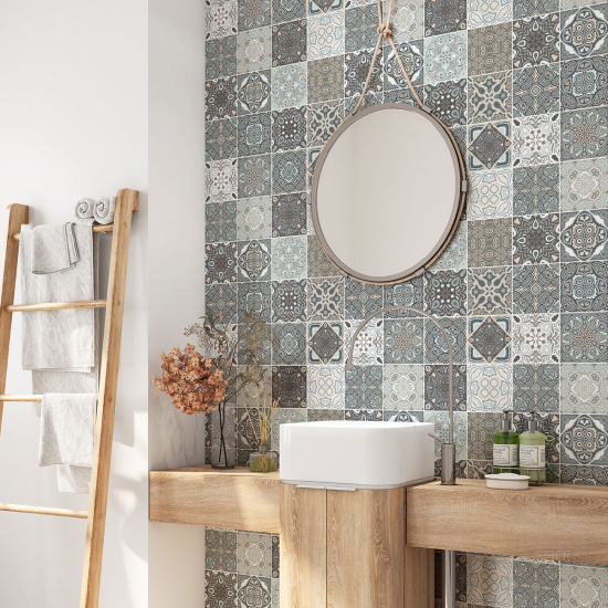 Alzatina adesiva per bagno - Motivo piastrelle di cemento