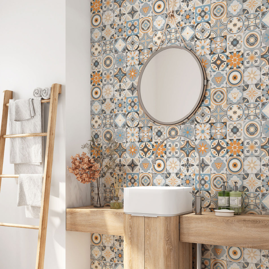 Alzatina adesiva per bagno - Motivo piastrelle di cemento