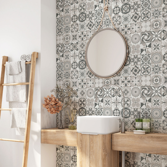 Alzatina adesiva per bagno - Motivo piastrelle di cemento