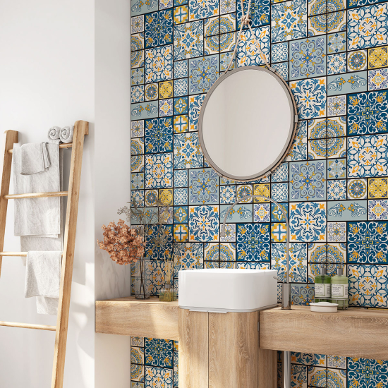 Alzatina adesiva per bagno - Motivo piastrelle di cemento