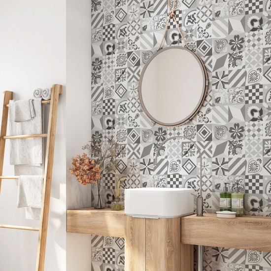 Alzatina adesiva per bagno - Motivo piastrelle di cemento