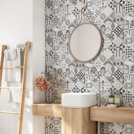 Alzatina adesiva per bagno - Motivo piastrelle di cemento
