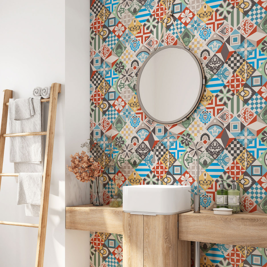 Alzatina adesiva per bagno - Motivo piastrelle di cemento