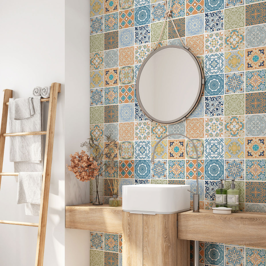 Alzatina adesiva per bagno - Motivo piastrelle di cemento