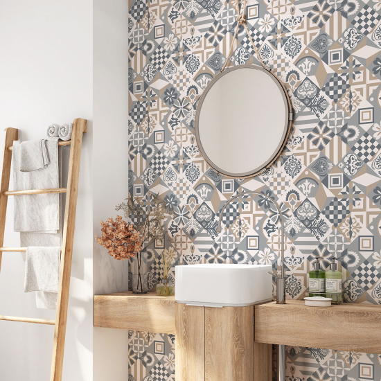 Alzatina adesiva per bagno - Motivo piastrelle di cemento